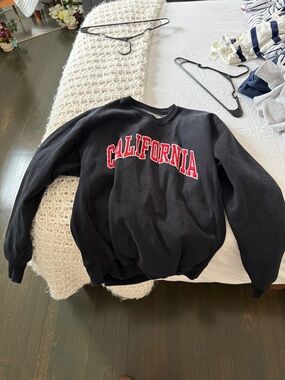 Black 'California' Crewneck Sweatshirt with Red Lettering